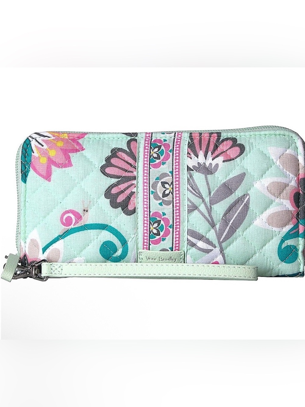 Vera Bradley Iconic Mint Pastel Flowers Accordion Wristlet Wallet NWOT